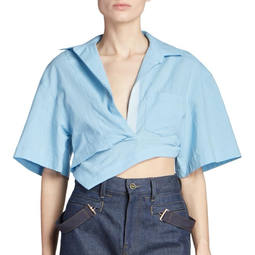 Jacquemus Women's Cropped Twisted Asymmetric Shirt